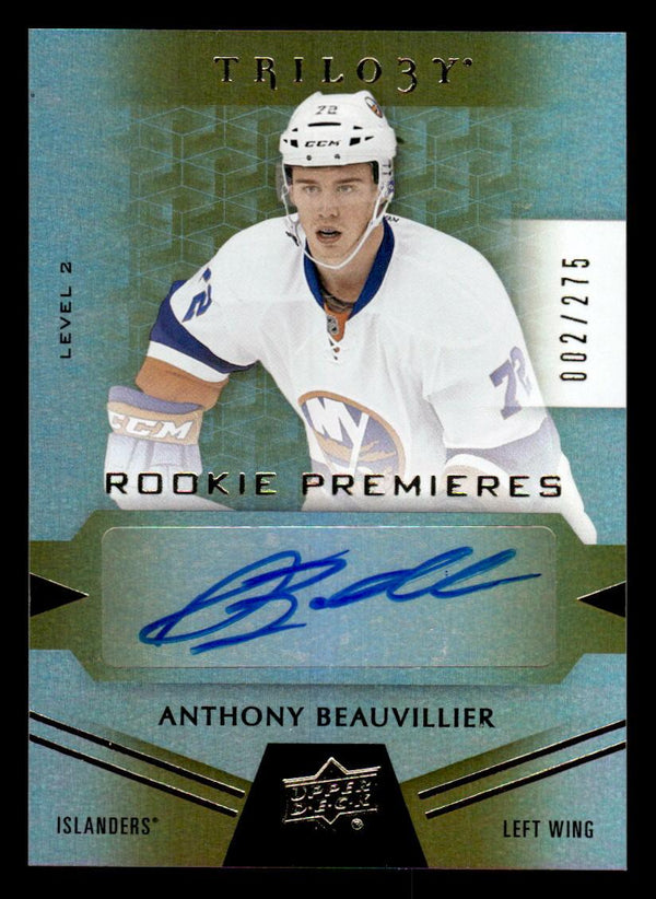 2016 UPPER DECK TRILOGY ANTHONY BEAUVILLIER 98 RC AUTOGRAPH 2/275 ISLANDERS