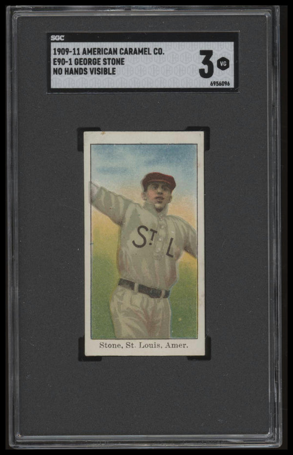 1909 E90-1 GEORGE STONE VG NO HANDS AMERICAN CARAMEL SGC 3 ST. LOUIS BROWNS