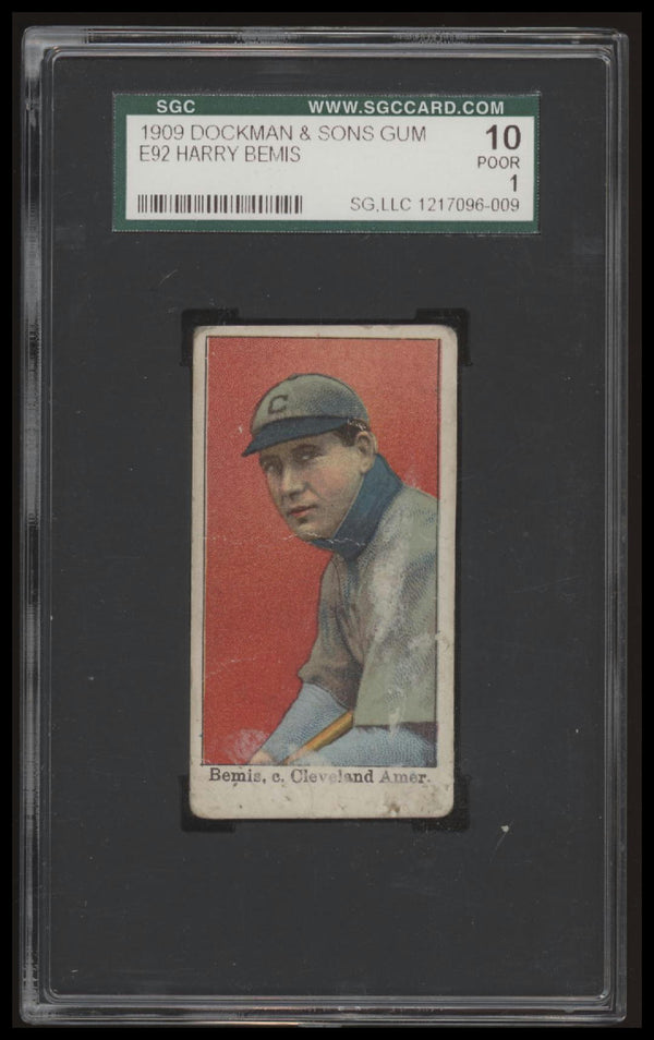 1909 E92 HARRY BEMIS NNO POOR DOCKMAN & SONS GUM SGC 1 BASEBALL CLEVELAND NAPS