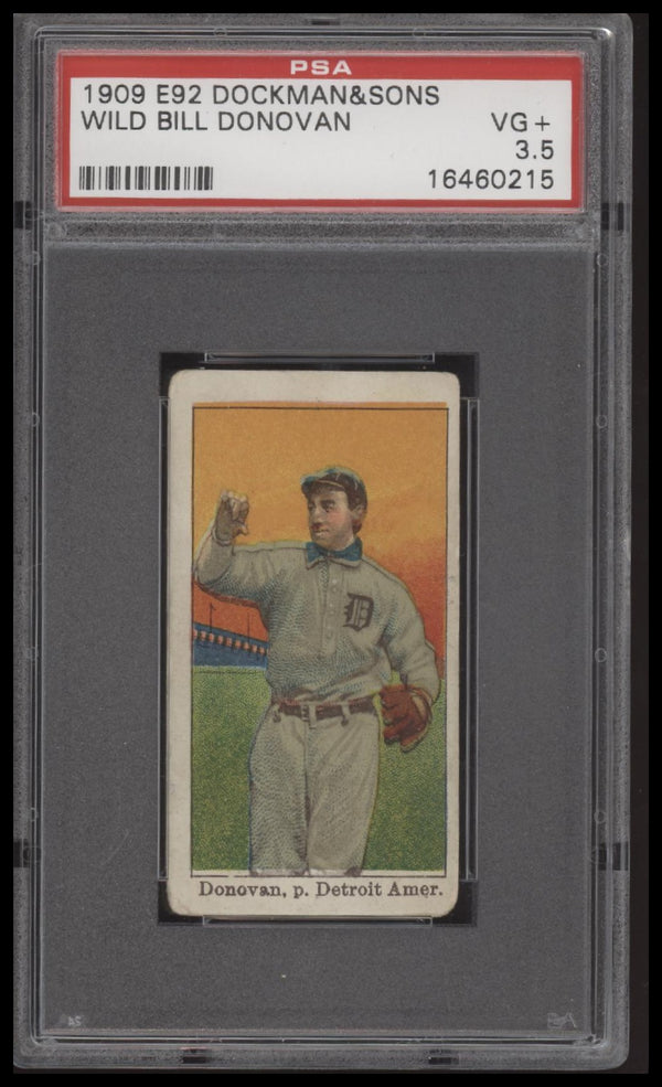 1909 E92 WILD BILL DONOVAN VG+ DOCKMAN & SONS GUM PSA 3.5 DETROIT TIGERS