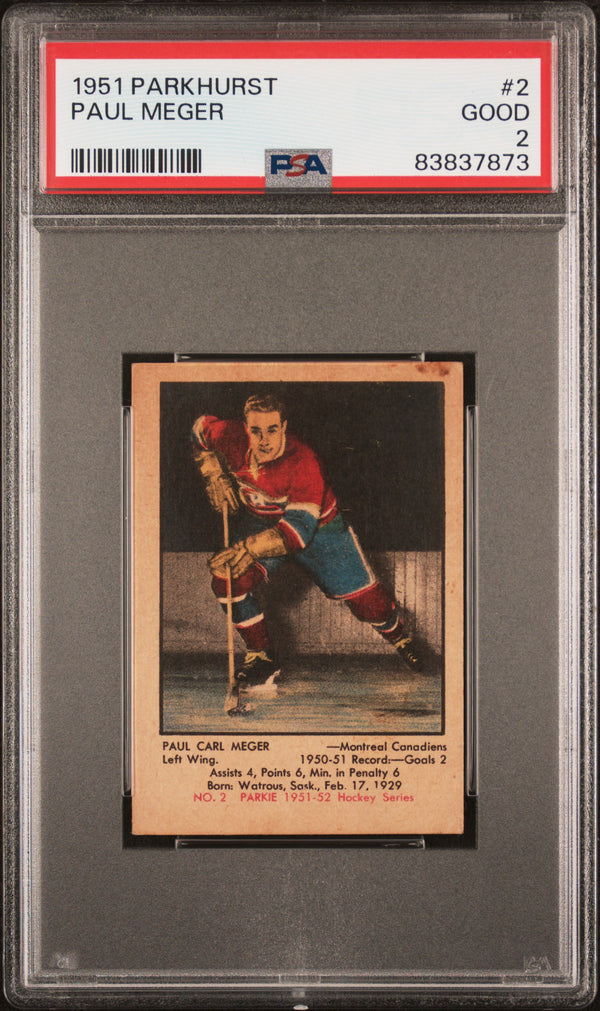 1951 PARKHURST PAUL MEGER 2 GOOD RC PSA 2 HOCKEY MONTREAL CANADIENS