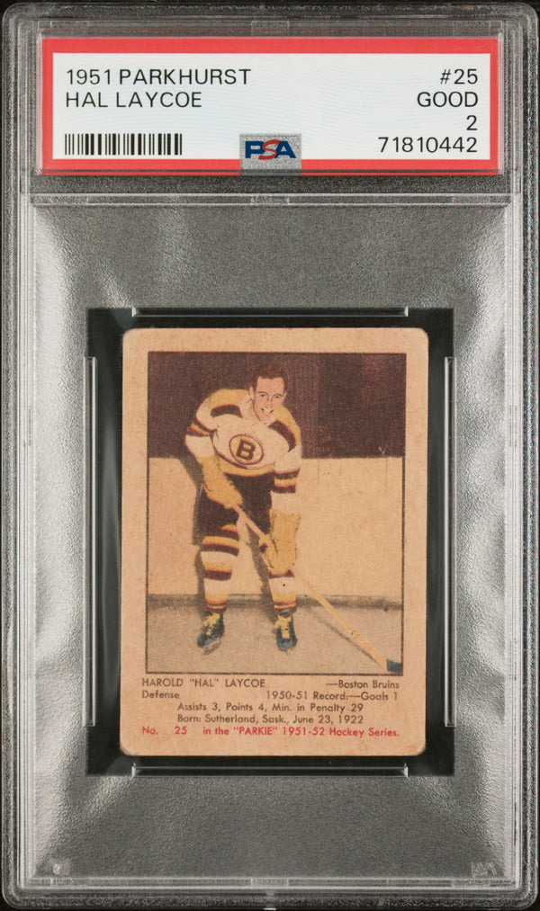 1951 PARKHURST HAL LAYCOE 25 GOOD RC PSA 2 HOCKEY BOSTON BRUINS