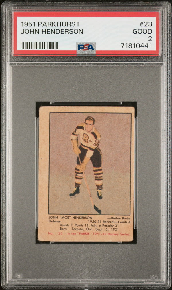 1951 PARKHURST JOHN HENDERSON 23 GOOD RC PSA 2 HOCKEY BOSTON BRUINS