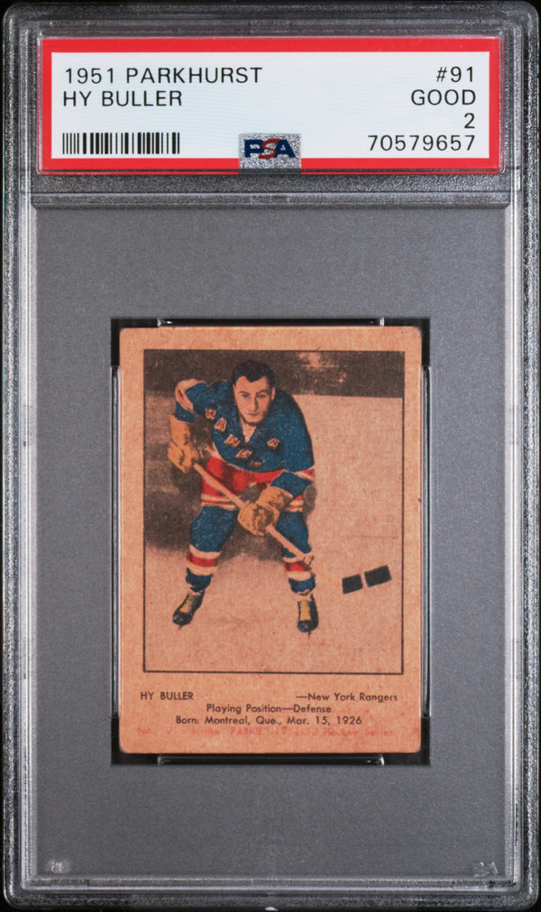 1951 PARKHURST HY BULLER 91 GOOD RC PSA 2 HOCKEY NEW YORK RANGERS