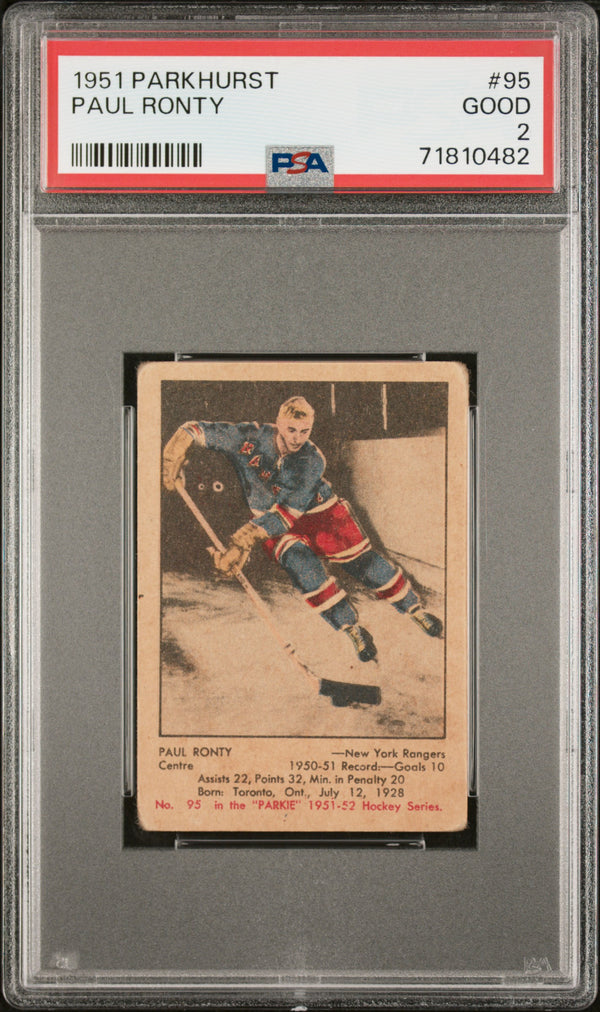 1951 PARKHURST PAUL RONTY 95 GOOD RC PSA 2 HOCKEY NEW YORK RANGERS