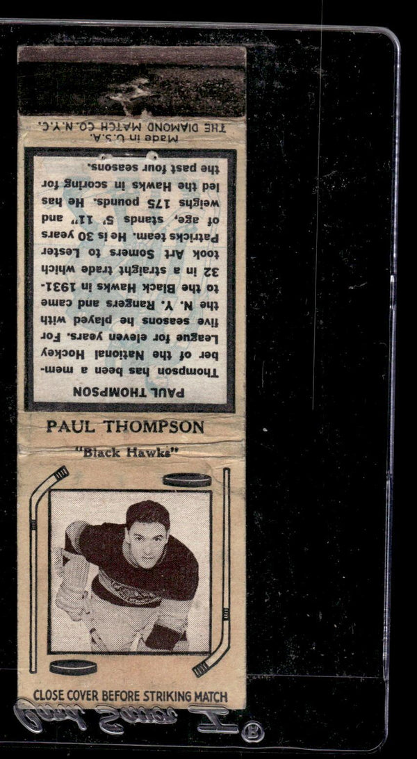 1934 DIAMOND MATCHBOOK COVERS PAUL THOMPSON NNO FAIR HOCKEY CHICAGO BLACKHAWKS