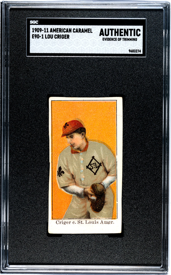 1909 E90-1 LOU CRIGER NNO FAIR AMERICAN CARAMEL SGC A BASEBALL ST. LOUIS BROWNS
