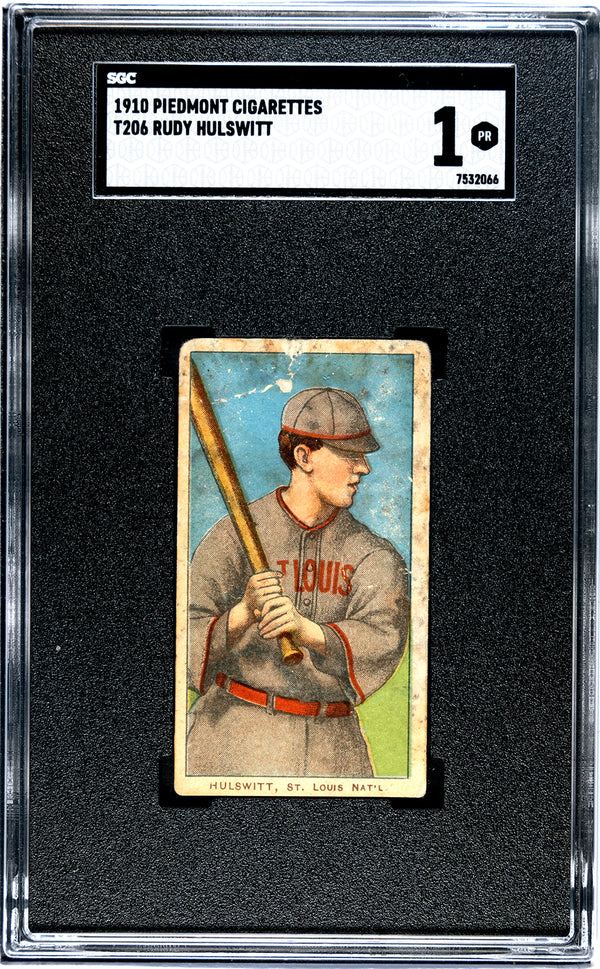 1909 T206 RUDY HULSWITT NNO POOR PIEDMONT 350 SGC 1 BASEBALL ST. LOUIS CARDINALS