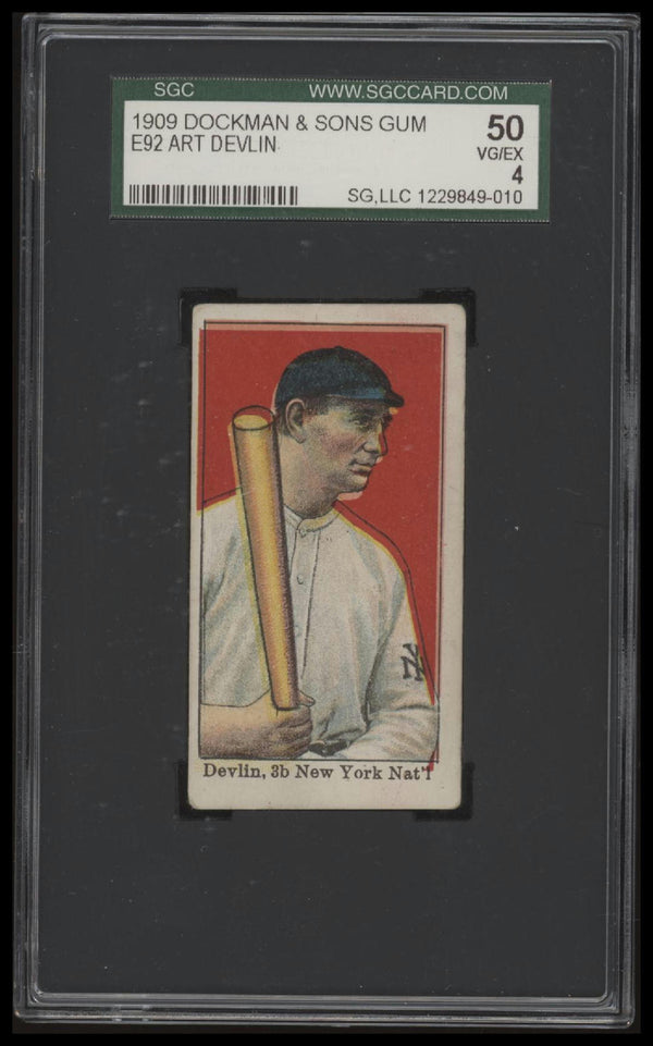 1909 E92 ART DEVLIN NNO VG-EX DOCKMAN & SONS SGC 4 BASEBALL NEW YORK GIANTS