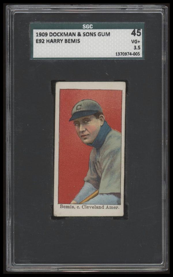1909 E92 HARRY BEMIS NNO VG+ DOCKMAN & SONS SGC 3.5 BASEBALL CLEVELAND NAPS