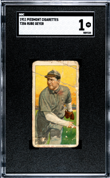 1909 T206 RUBE GEYER NNO POOR PIEDMONT 350 SGC 1 BASEBALL ST. LOUIS CARDINALS