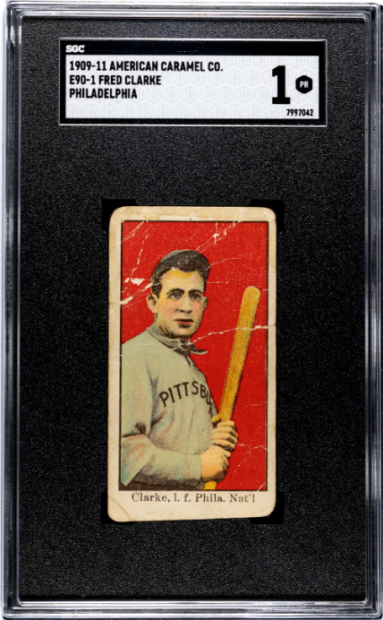 1909 E90-1 FRED CLARKE POOR AMERICAN CARAMEL SGC 1 PHILADELPHIA PHILLIES