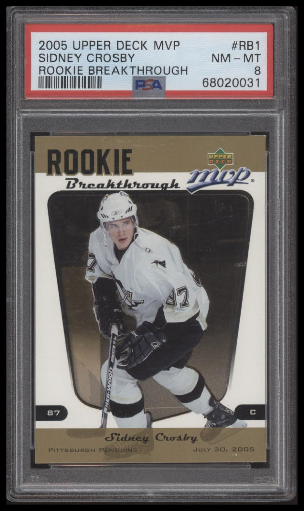 2005 UPPER DECK MVP SIDNEY CROSBY RB1 NRMT-MT ROOKIE BREAKTHROUGH PSA 8 PENGUINS