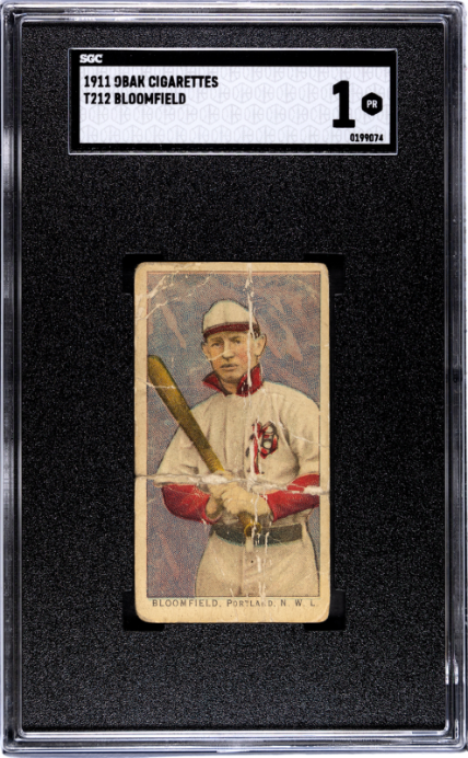 1909 T212 BILLY BLOOMFIELD NNO POOR OBAK SGC 1 BASEBALL PORTLAND PIPPINS