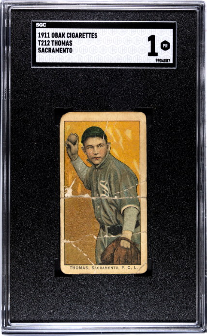 1909 T212 CHESTER THOMAS NNO POOR OBAK SGC 1 BASEBALL SACRAMENTO SACTS
