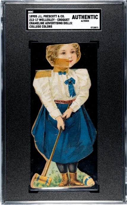 1890 J.L. PRESCOTT & CO ENAMELINE POOR Z12-17 COLLEGE COLORS SGC A WELLESLEY