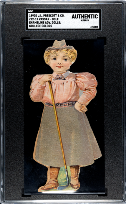 1890 J.L. PRESCOTT & CO ENAMELINE VG Z12-17 COLLEGE COLORS SGC A GOLF VASSAR
