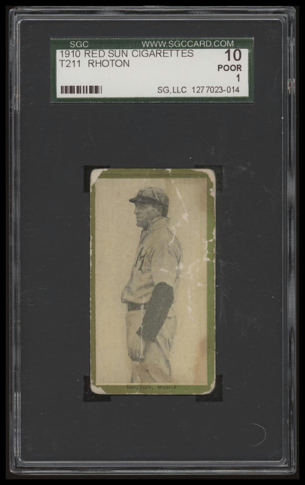 1910 T211 FRANK RHOTON NNO RED SUN SGC 1 POOR BASEBALL MOBILE SEA GULLS
