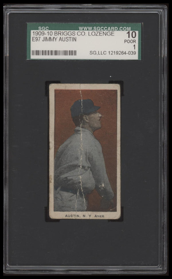 1909 E97 JIMMY AUSTIN C.A. BRIGGS COLOR SGC 1 POOR BASEBALL NEW YORK HIGHLANDERS