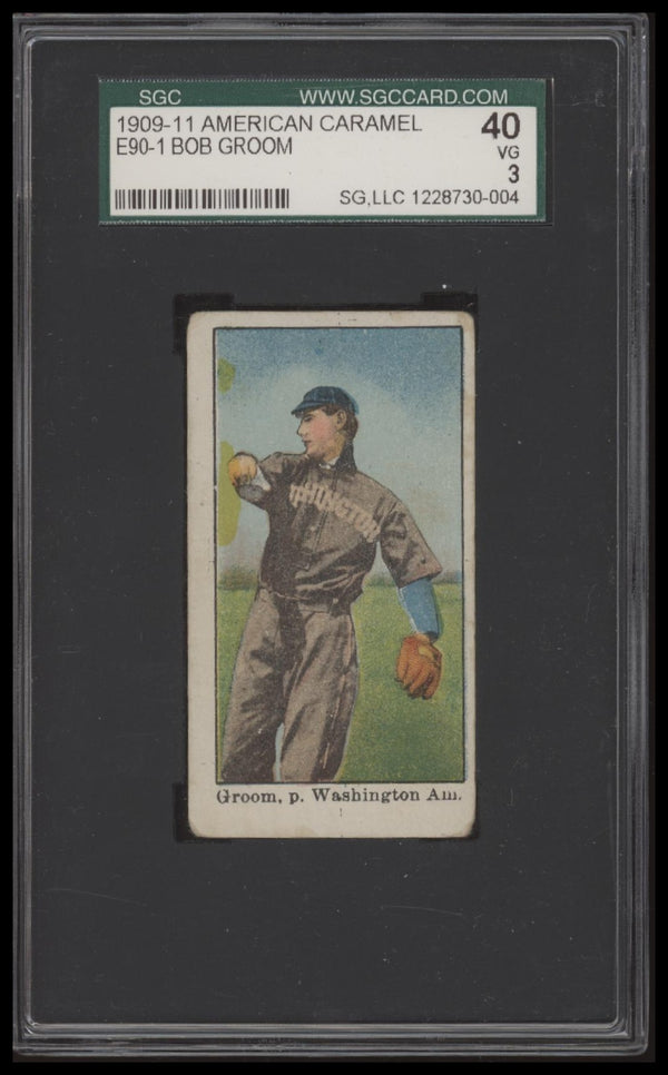 1909 E90-1 BOB GROOM NNO AMERICAN CARAMEL SGC 3 VG BASEBALL WASHINGTON SENATORS