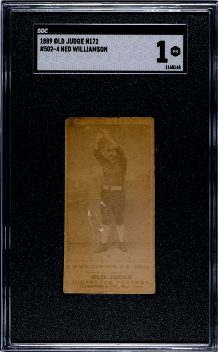 1887 OLD JUDGE NED WILLIAMSON 502-4 HANDS ABOVE HEAD SGC 1 WHITE STOCKINGS