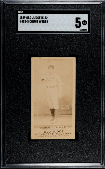 1887 OLD JUDGE COUNT WEBER 482-5 PITCH RIGHT HAND CHIN HIGH SGC 5 SIOUX CITY