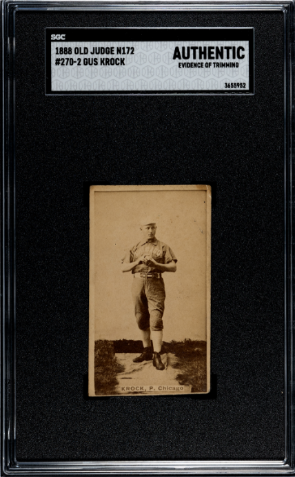 1887 OLD JUDGE GUS KROCK 270-2 PITCH HANDS ABOVE WAIST SGC A WHITE STOCKINGS