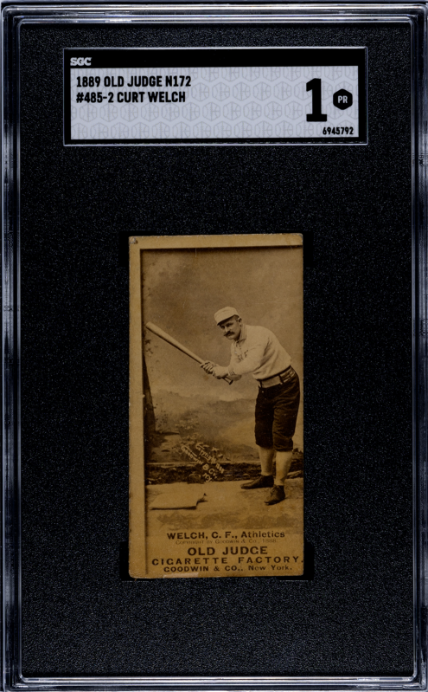 1887 OLD JUDGE CURTIS WELCH 485-2 BAT AT READY LOOKING AT CAMERA SGC 1 ATHLETICS