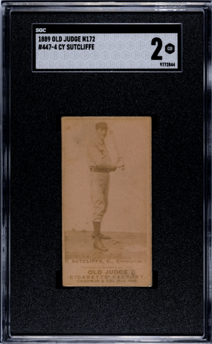 1887 OLD JUDGE SY SUTCLIFFE 447-4 BAT AT READY LOOKING AT CAMERA SGC 2 SPIDERS