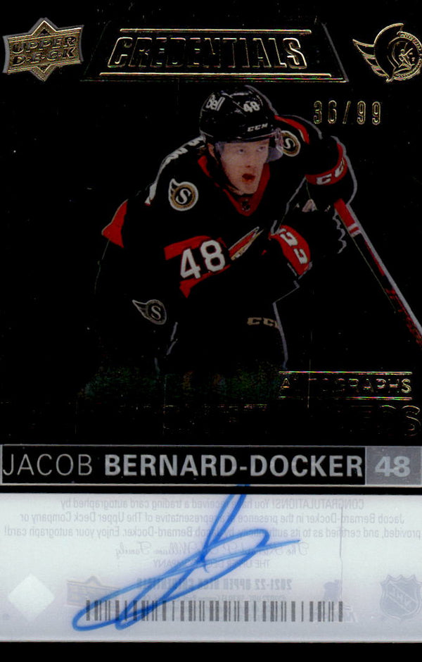 2021 CREDENTIALS JACOB BERNARD-DOCKER DTA-JB RC ACETATE AUTOGRAPHS 36/99 OTTAWA