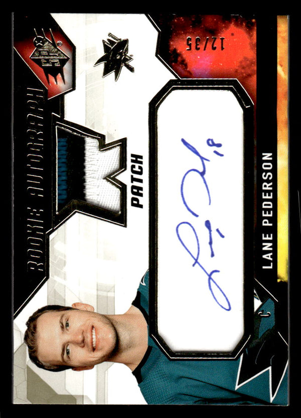 2021 SPX LANE PEDERSON LP MINT ROOKIE AUTO PATCH 12/35 HOCKEY SAN JOSE SHARKS