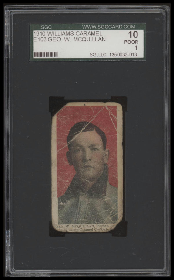 1910 E103 GEORGE MCQUILLAN NNO POOR WILLIAMS CARAMEL SGC 1 PHILADELPHIA PHILLIES