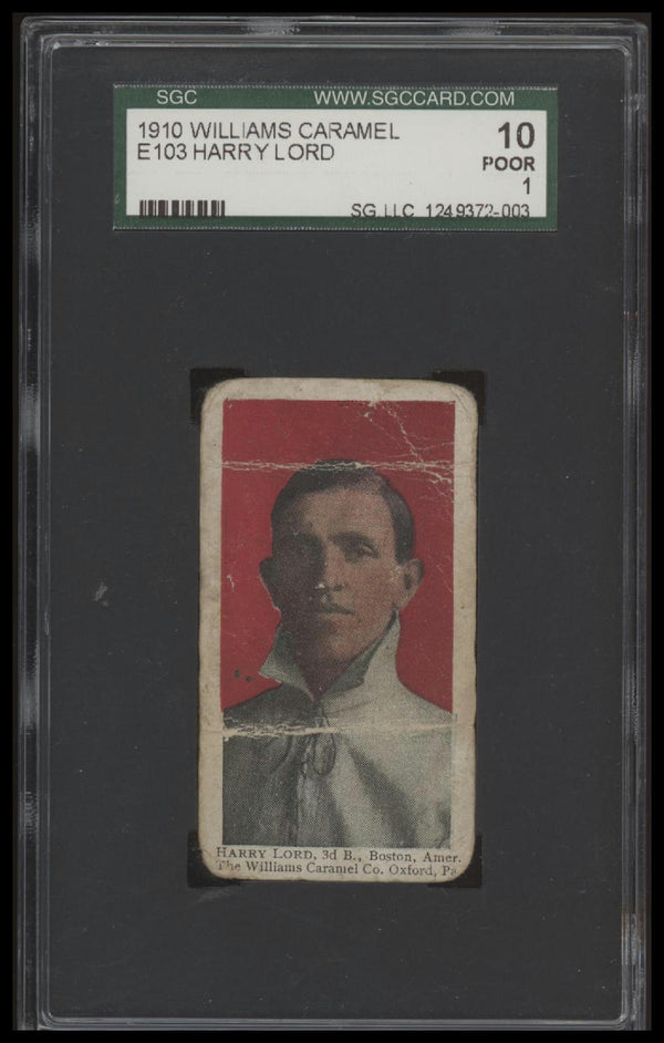 1910 E103 HARRY LORD NNO POOR WILLIAMS CARAMEL SGC 1 BASEBALL BOSTON RED SOX