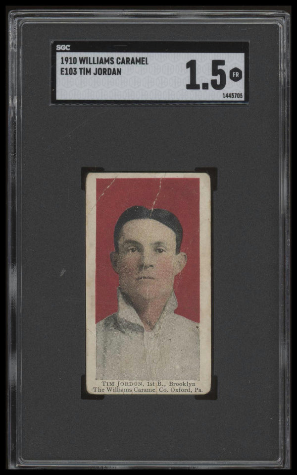 1910 E103 TIM JORDAN NNO FAIR WILLIAMS CARAMEL SGC 1.5 BROOKLYN SUPERBAS