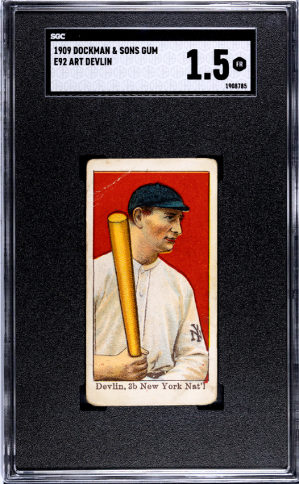 1909 E92 ART DEVLIN NNO FAIR DOCKMAN & SONS GUM SGC 1.5 BASEBALL NEW YORK GIANTS