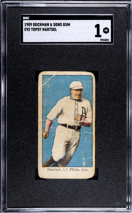 1909 E92 TOPSY HARTSEL POOR DOCKMAN & SONS GUM SGC 1 PHILADELPHIA PHILLIES
