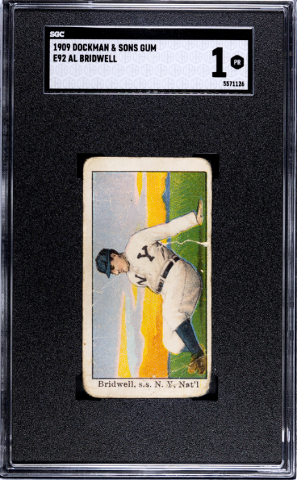 1909 E92 AL BRIDWELL NNO POOR DOCKMAN & SONS GUM SGC 1 BASEBALL NEW YORK GIANTS