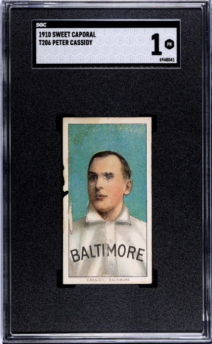 1909 T206 PETER CASSIDY POOR SWEET CAPORAL 350 SGC 1 BASEBALL BALTIMORE ORIOLES