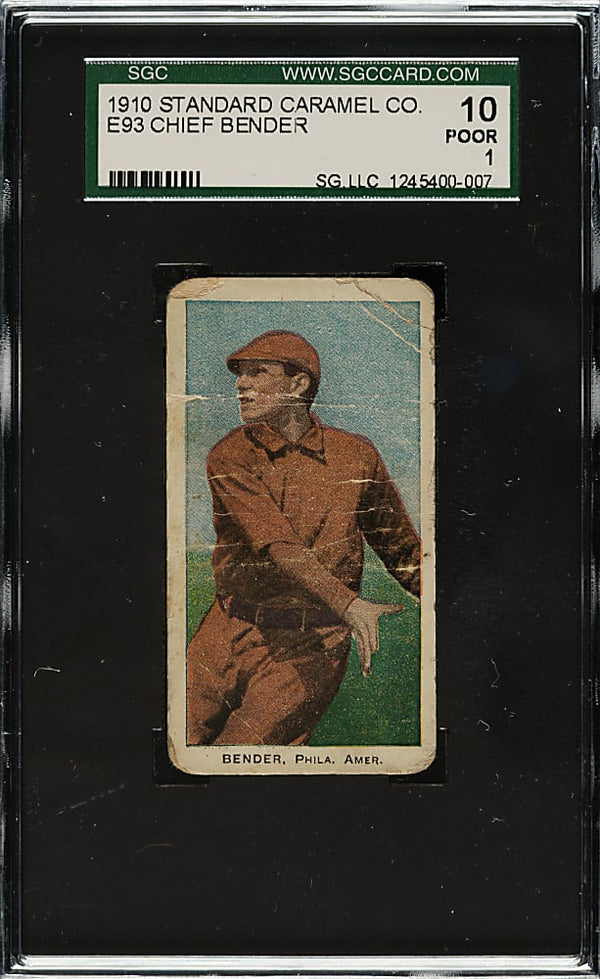 1910 E93 CHIEF BENDER POOR STANDARD CARAMEL HOF SGC 1 PHILADELPHIA ATHLETICS