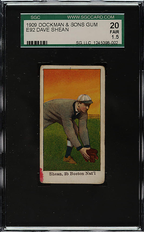 1909 E92 DAVID SHEAN NNO FAIR DOCKMAN & SUNS GUM SGC 1.5 BASEBALL BOSTON DOVES