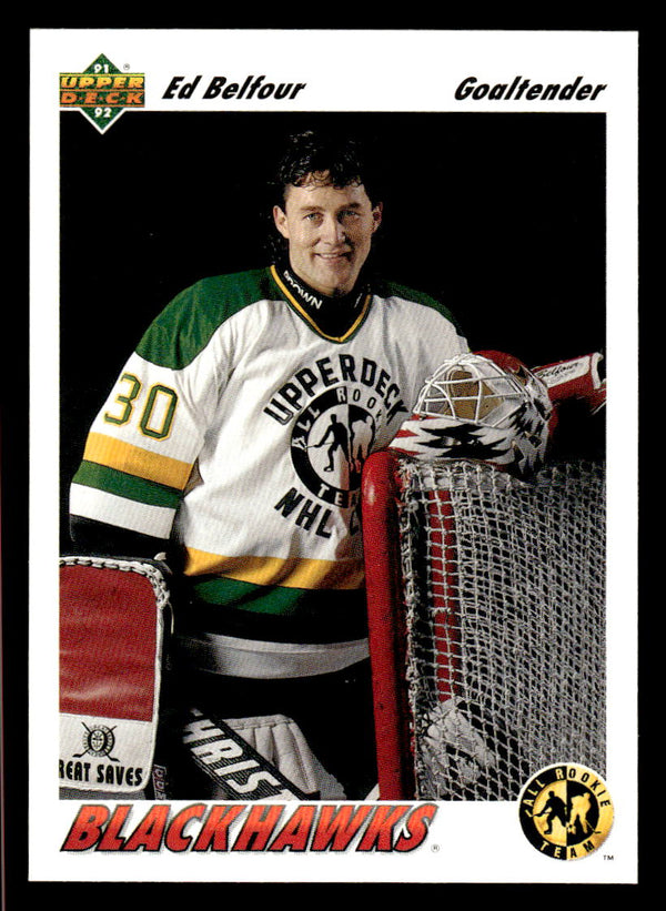 1991 UPPER DECK ED BELFOUR 39 MINT HOCKEY CHICAGO BLACKHAWKS