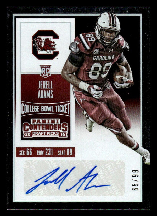 2016 CONTENDERS DRAFT JERELL ADAMS BOWL TICKET RC AUTOGRAPH 65/99 SOUTH CAROLINA