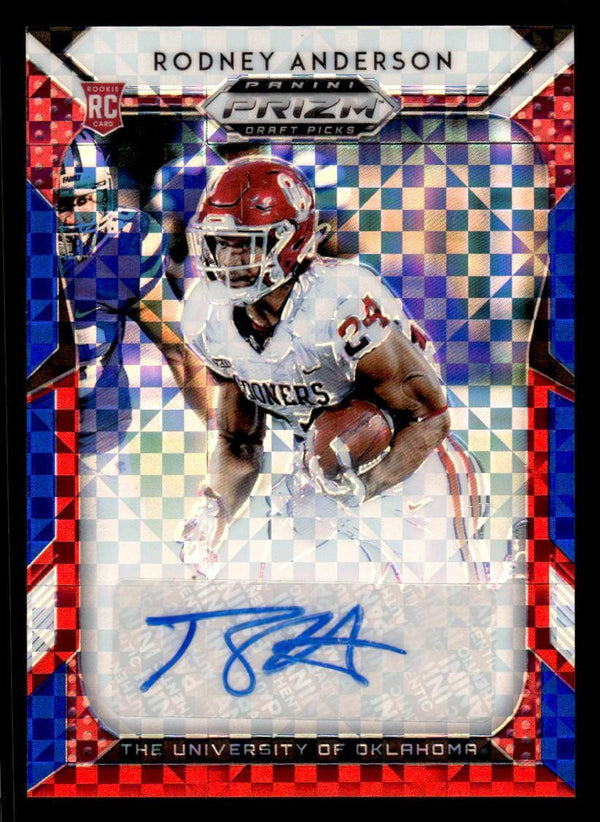 2019 PRIZM DRAFT RODNEY ANDERSON 109 RED WHITE & BLUE AUTOGRAPH RC /99 OKLAHOMA