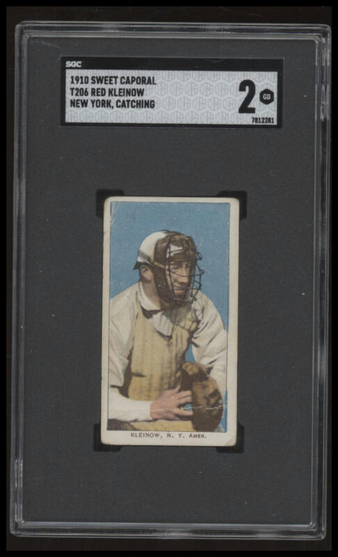 1909 T206 RED KLEINOW NNO GOOD CATCHING SWEET CAPORAL 350 SGC 2 NEW YORK YANKEES