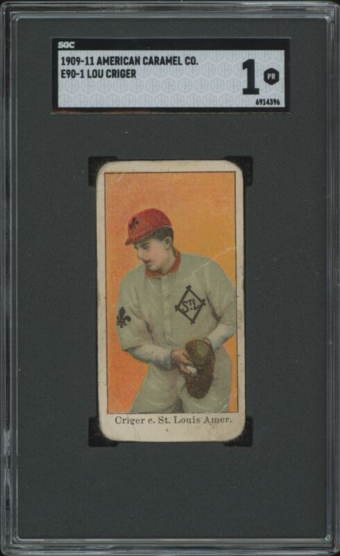 1909 E90-1 LOU CRIGER NNO POOR AMERICAN CARAMEL SGC 1 BASEBALL ST. LOUIS BROWNS