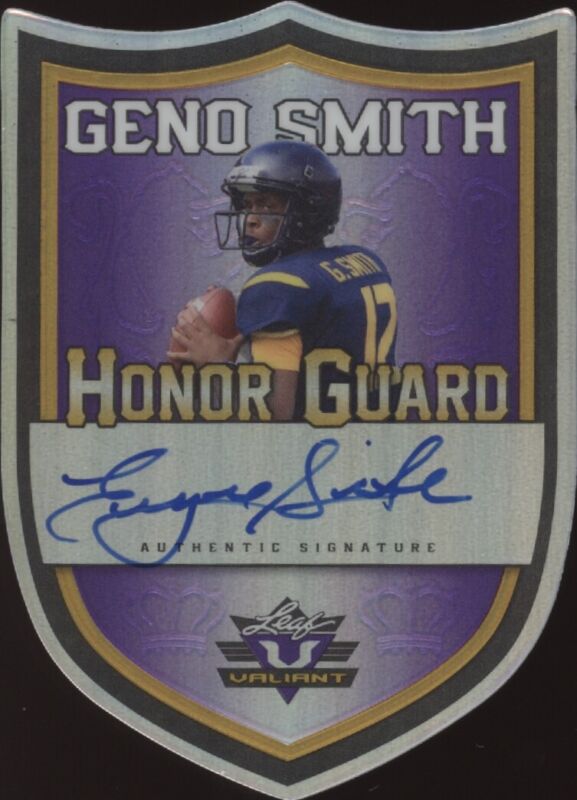 2013 LEAF GENO SMITH HONOR GUARD DIE CUT PURPLE RC AUTO 6/15 WEST VIRGINIA