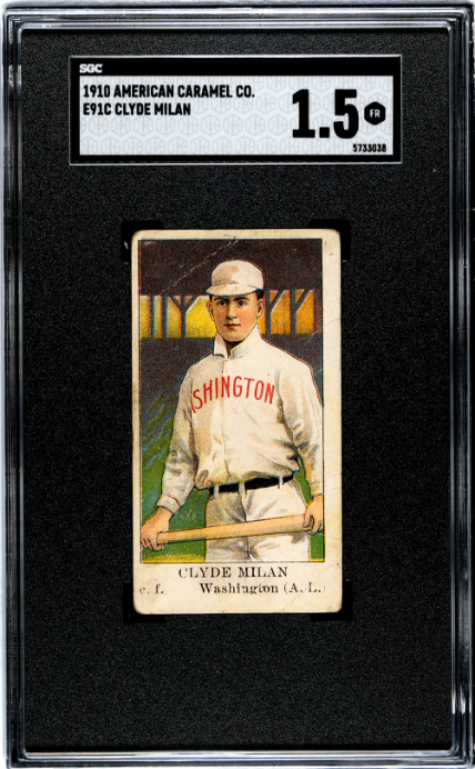 1910 E91-C CLYDE MILAN NNO FAIR AMERICAN CARAMEL SGC 1.5 WASHINGTON SENATORS