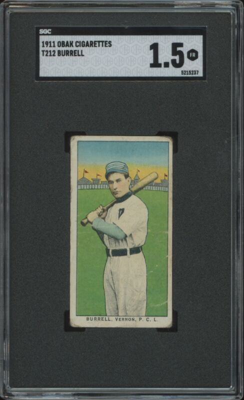 1909 T212 LEN BURRELL NNO FAIR OBAK SGC 1.5 BASEBALL VERNON TIGERS