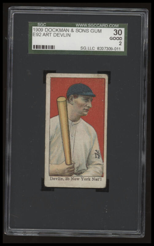 1909 E92 ART DEVLIN NNO GOOD DOCKMAN & SUNS GUM SGC 2 BASEBALL NEW YORK GIANTS