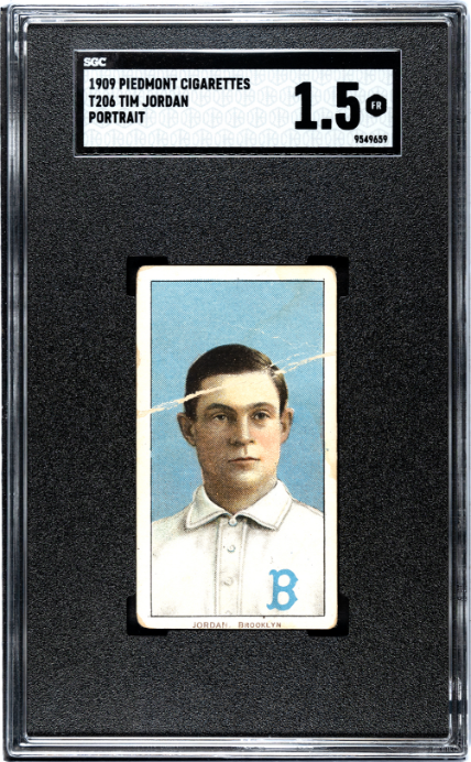 1909 T206 TIM JORDAN NNO FAIR PIEDMONT 150 PORTRAIT SGC 1.5 BROOKLYN SUPERBAS